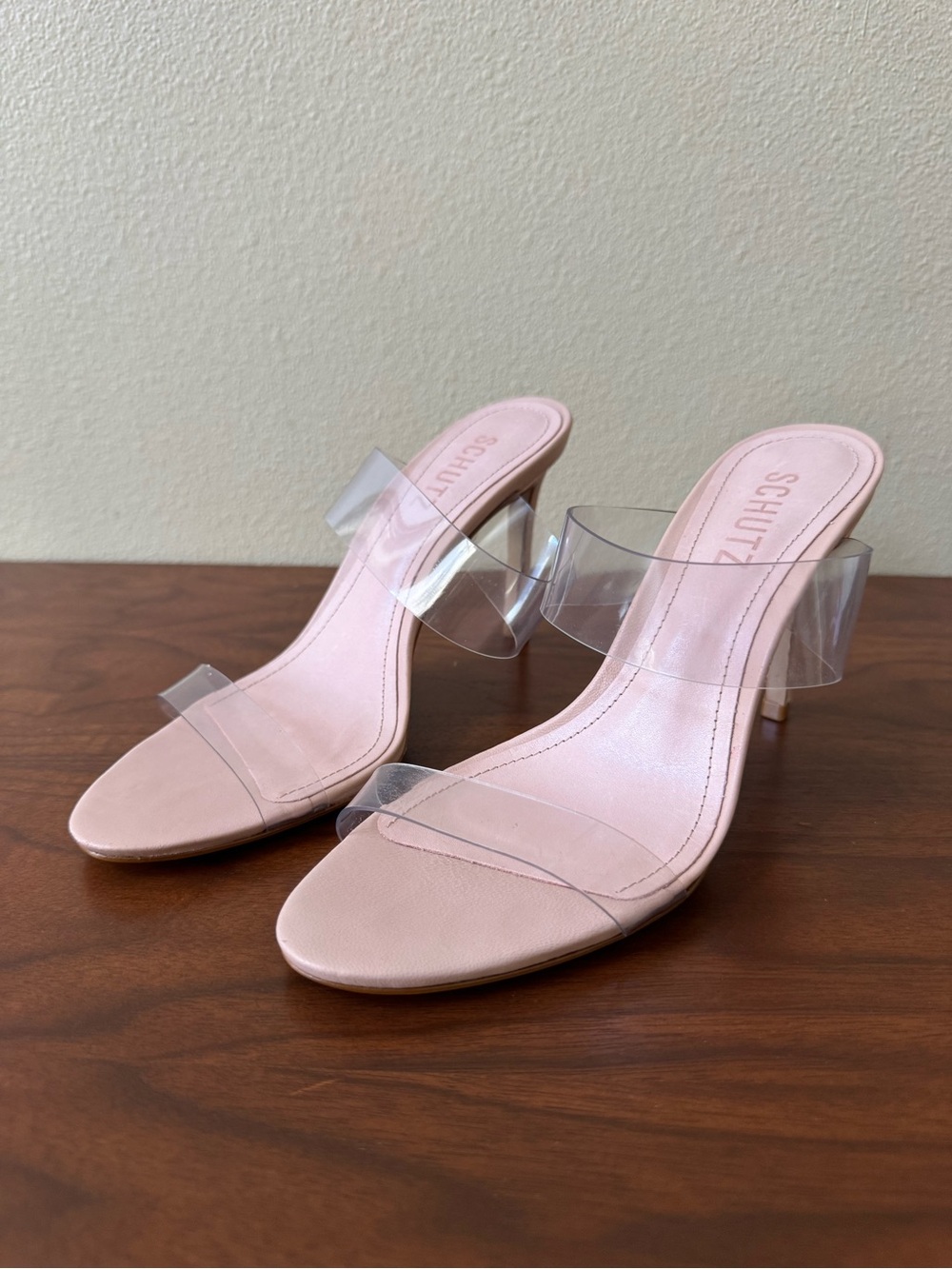 SCHUTZ Ariella Clear Blush Nude Leather Heels